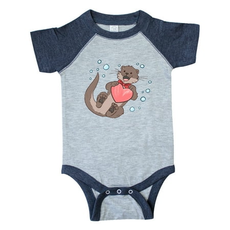 

Inktastic Cute Smiling Valentine s Day Otter with Heart Gift Baby Boy or Baby Girl Bodysuit