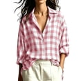 thumbnail image 2 of Warop Plaid Shirt for Women Fall Long Sleeve Blouses Button Down Lapel Tops Business Dressy Casual Work Outfits Clothes, 2 of 9