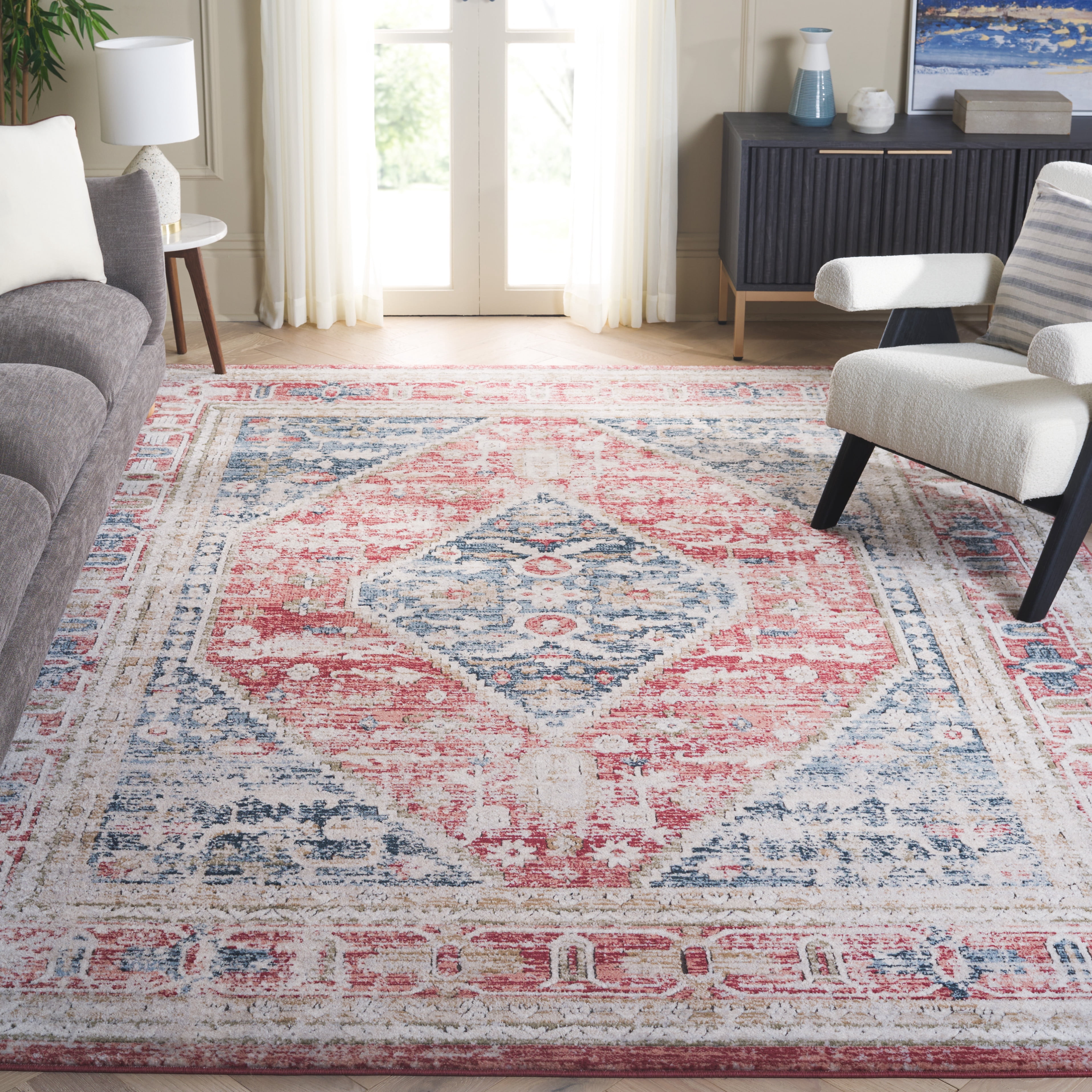 SAFAVIEH Rosewood Zander Medallion Area Rug, Blue/Red, 6'7" x 6'7" Square