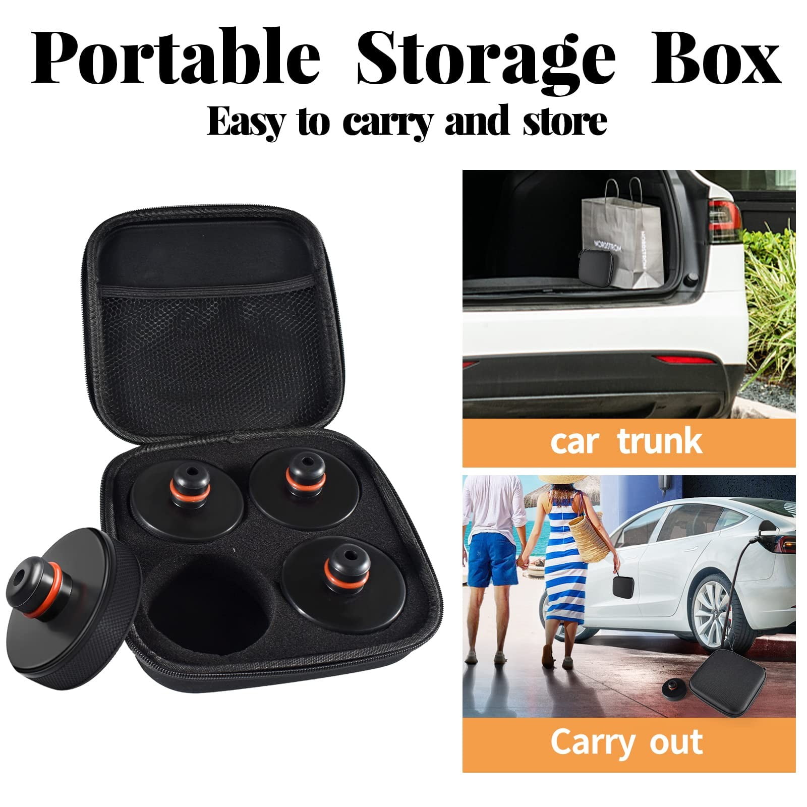 Crane jack pad suitable for Tesla Model 3/S/X/Y, 4-piece with storage box and accessories-
