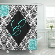 Libin Black Personalized Damask Nursery White Little Girls Room Customizable Shower Curtain 60x72 inch