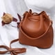 thumbnail image 4 of Minnieouse Bolso tipo cubo con borla de piel sintética y cordón cruzado para mujer, bolso de hombro de color sólido, gris Bolsas de mensajero y de hombro Marrón, 4 of 6