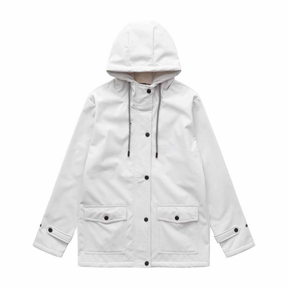 EchfiProm White Womens Softshell Jacket Waterproof Heavyweight Outdoor Windproof Hooded Zip-up Coat