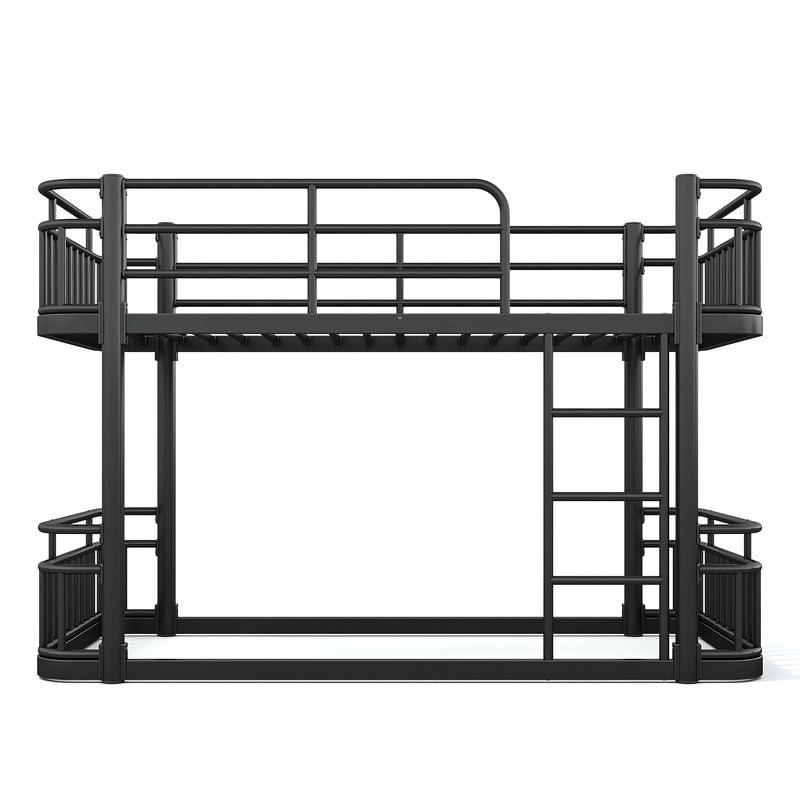 Twin XL over Twin XL Bunk Bed with Built-in Ladder & Safe Guardrails, Curved-Edge Sleek Metal Bed Frame with No Slat Floor Bed