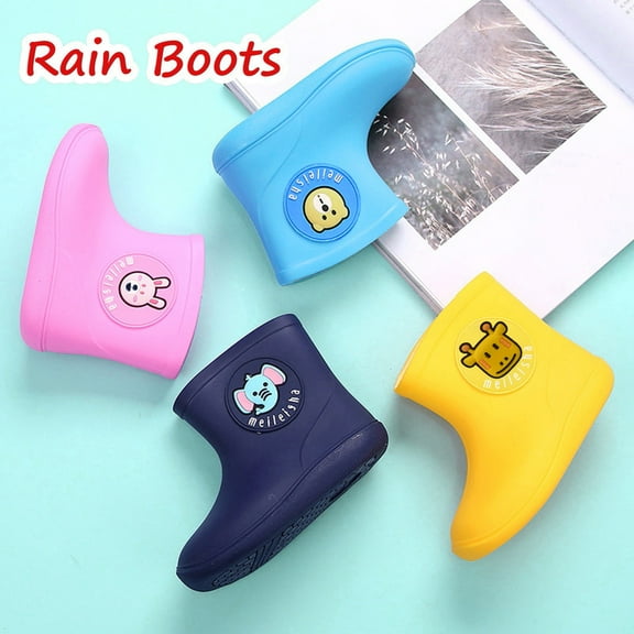 Hpapadks Toddler Girl Rain Boots Cute Animal Cartoon Rubber Waterproof Water Shoes Non Wide Calf Blue 1-2 Y