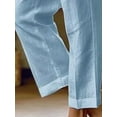 thumbnail image 4 of Frontwalk Cotton Casual Pants for Women Elastic Waist Wide Leg Pants Comfy Straight Leg Pants Blue M, 4 of 5