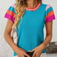 thumbnail image 2 of Womens Crochet Basic Tops Color Block Loose Fit Blouse for Ladies Short Sleeve Boat Neck Casual Summer Fall Shirts 2025 Clothing Trendy Y2K, 2 of 7