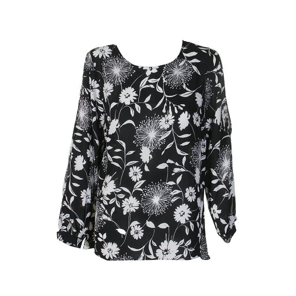Vince Camuto Womens Black White Floral Printed Split-Sleeve Blouse XS