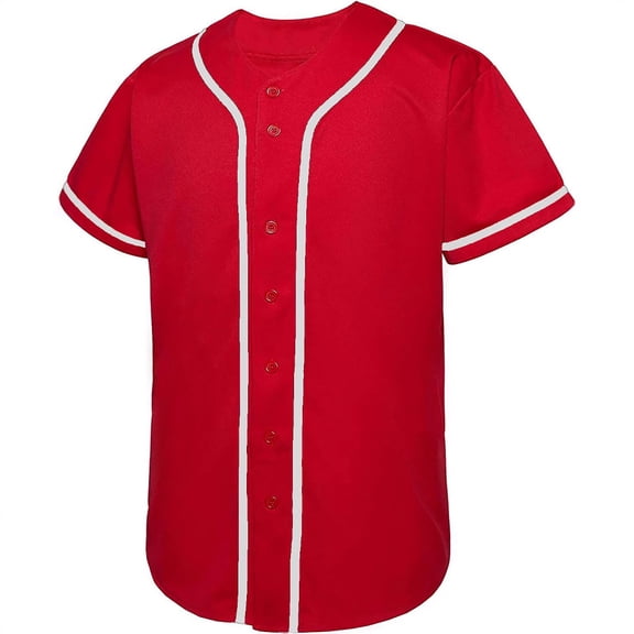 IWRICH Mens Baseball Jersey Shirt Button down Blank Softball Jersey Short Sleeve Hip Hop Active Hipster Shirts Red XL