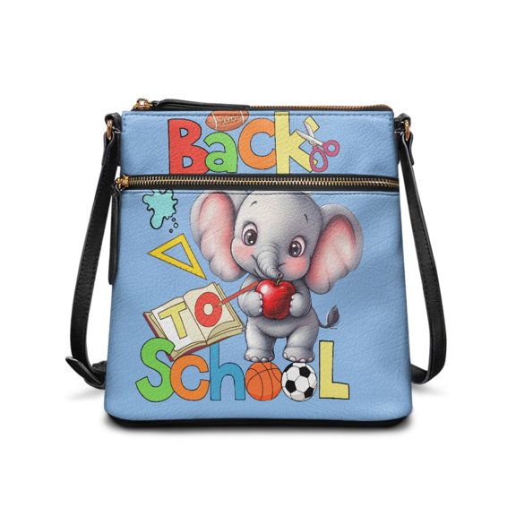 HELLHERO Back to School Printed Crossbody Bag Featuring Cute Elephant, Waterproof PU Leather Sling Purse for Women Daily Travel and School Use