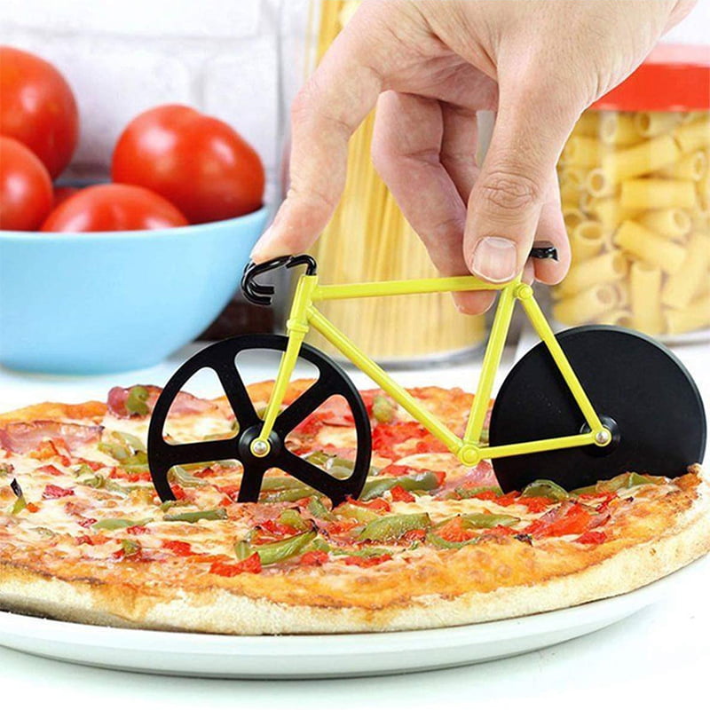 NEW Stainless Steel Bicycle Pizza Cutter Bike Dual Slicer Chopper Home Kitchen 