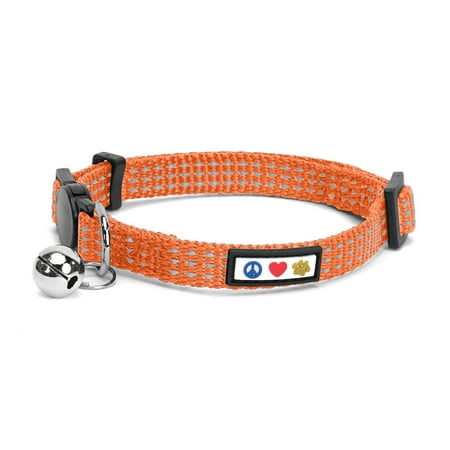 UPC: 0088057070894 | Pawtitas Reflective Cat Collar with Safety Buckle and Removable Bell Cat Collar Kitten Collar Orange Cat Collar