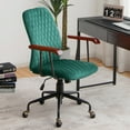 thumbnail image 3 of Gymax Velvet Home Office Chair Swivel Adjustable Task Chair w/ Wooden Armrest Green, 3 of 10