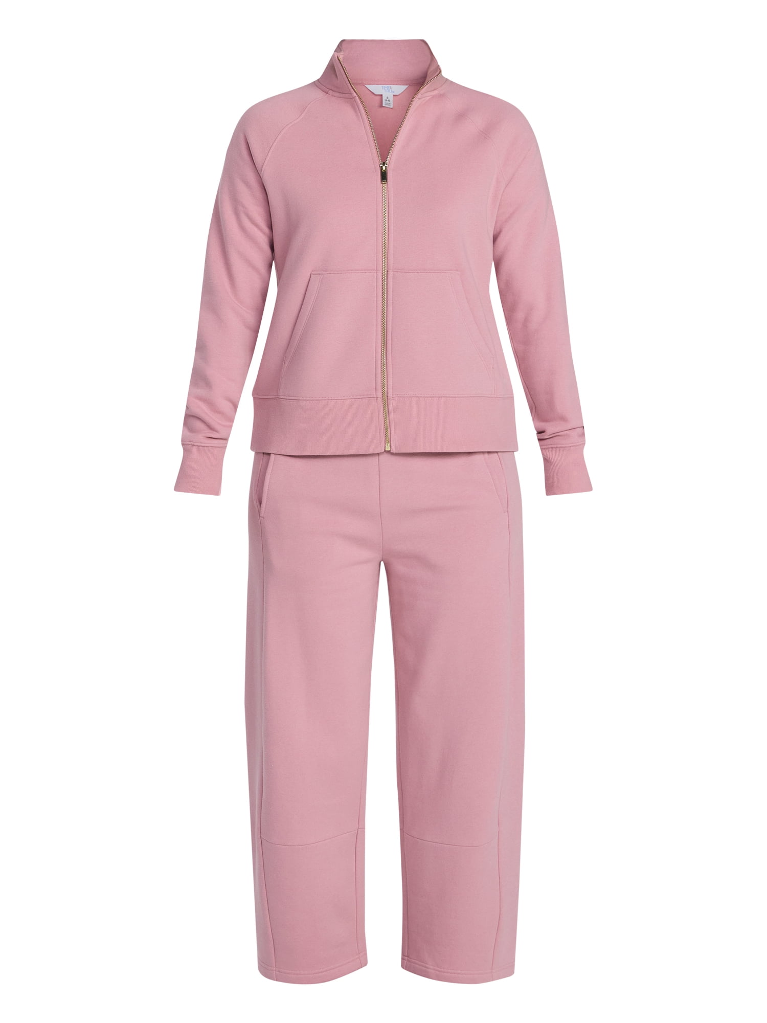 Time and Tru Women's Fleece Sweatshirt and Barrel Leg Pants Set, 2-Piece, Sizes XS-XXXL