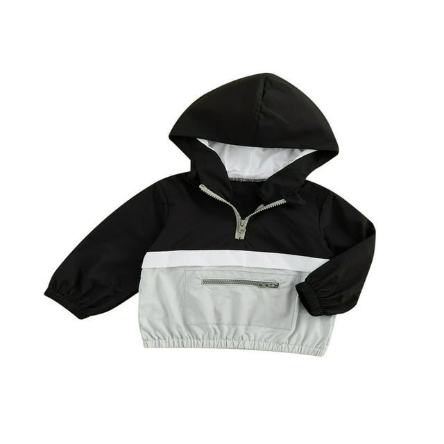 Kids Coat Boys Contrast Color Long Sleeve Hooded Jacket with Zipper and Pocket for Spring Fall 1-5 Years