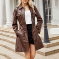 thumbnail image 2 of Women's Jackets Womens Fall Jackets Women's Mid Length Leather Jacket With Belt And Long Sleeved Leather Windbreaker British Coat, 2 of 9