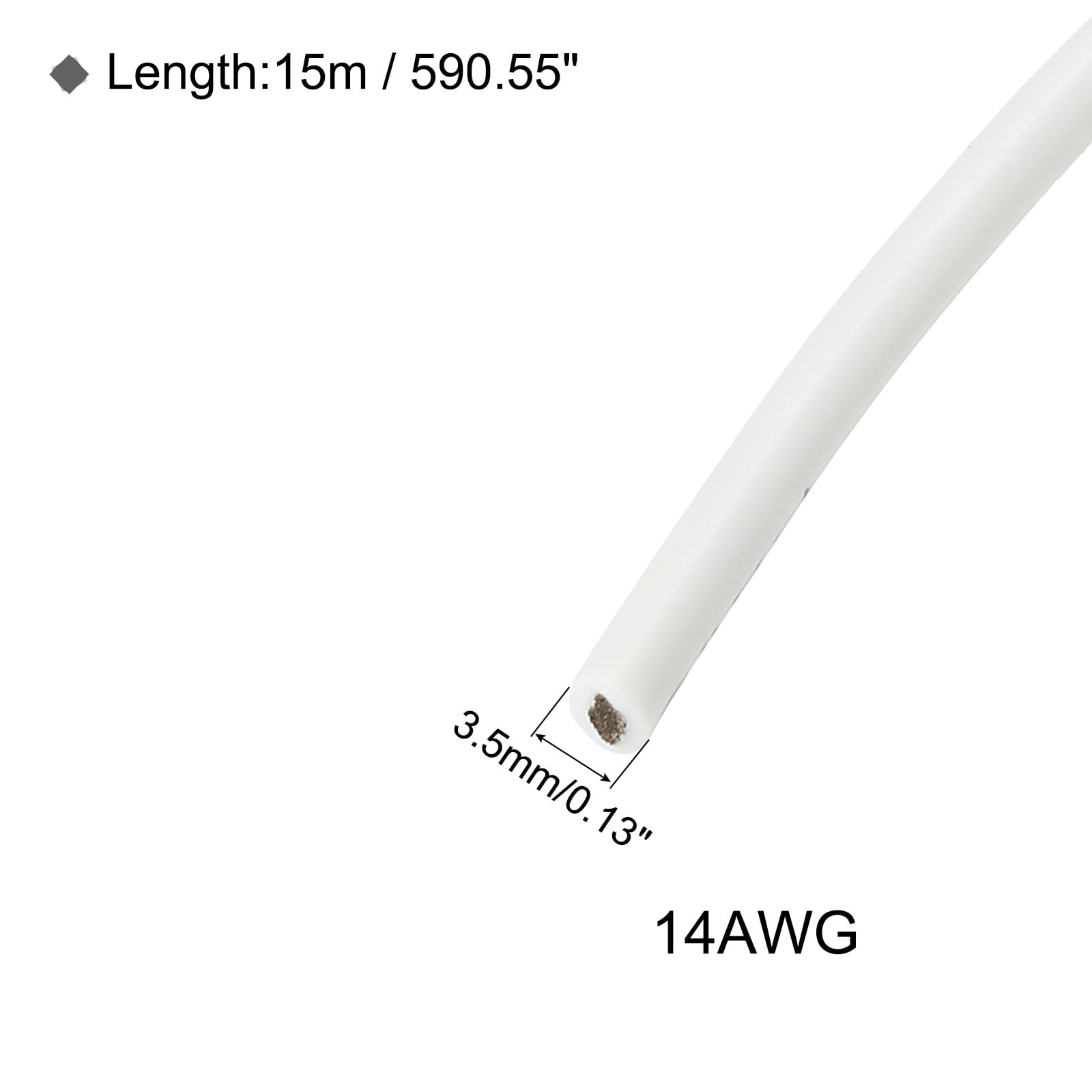 Uxcell Silicone Wire 14 AWG Stranded White Spool 15m Electrical Tinned Copper Wire for Car Model