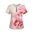 thumbnail image 6 of Htigea 1/4 Zip Pullover Tops for Women Floral Print Short Sleeve T Shirts Casual Loose Fit Summer Tees Pink XL, 6 of 6
