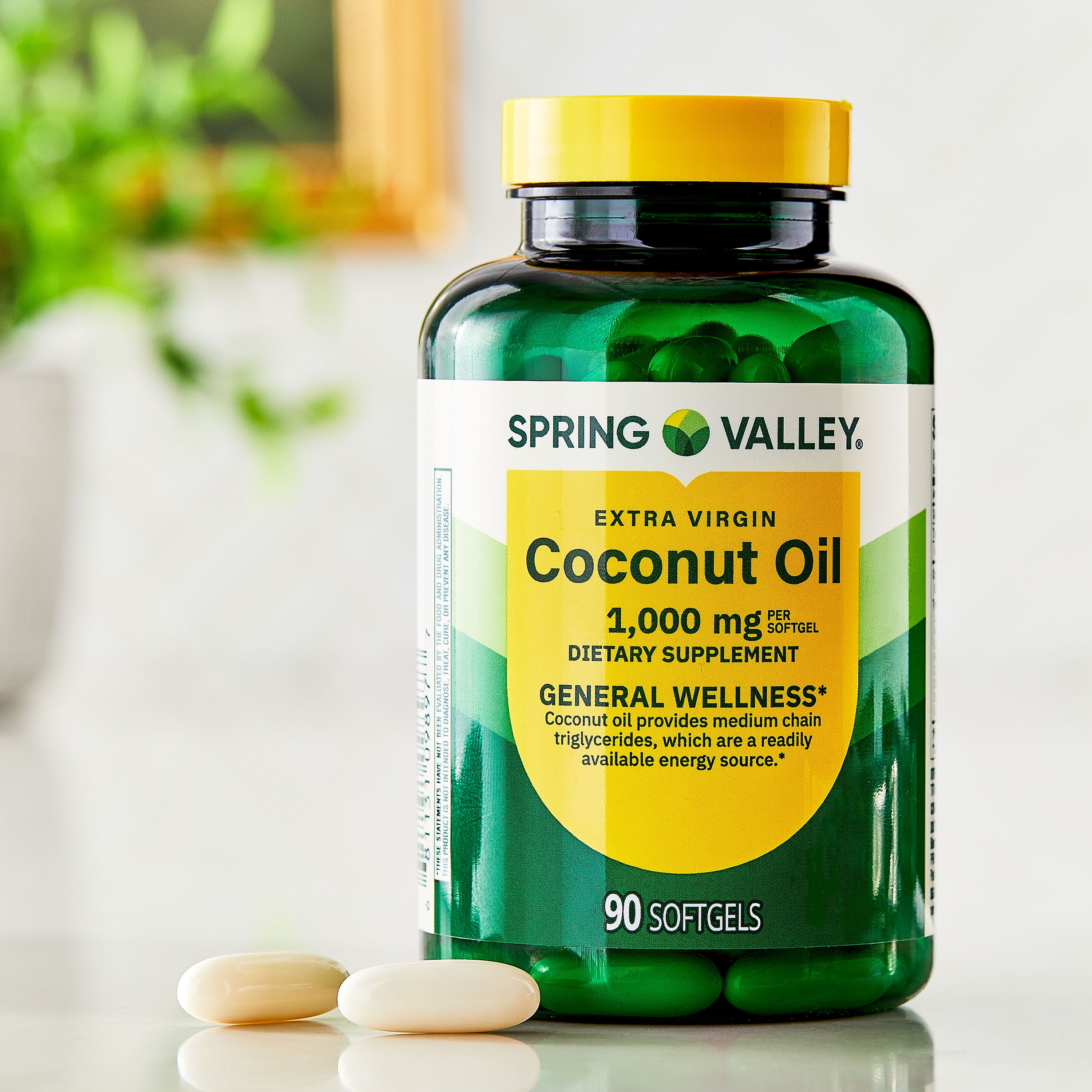 Spring Valley Extra Virgin Coconut Oil General Health & Wellness Dietary Supplement Softgels, 1,000 mg, 90 Count