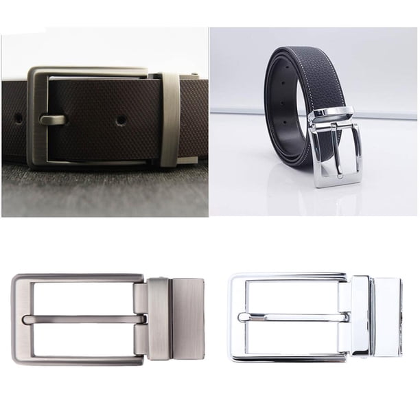 hebilla de cinturón de aleación de hombre sola clavija rectángulo 2 uds gris + plata Hugo Hebilla de cinturón reversible para hombre
