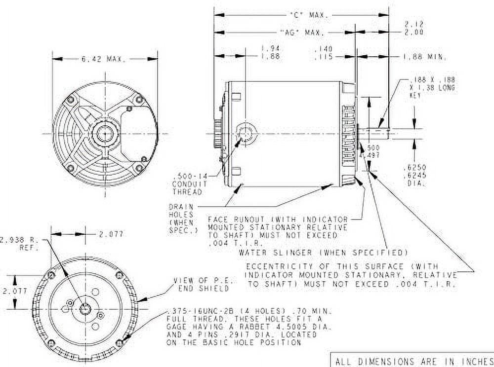Marathon K222 56C Frame General Purpose Motor, 3 Phase, C-Face Footless, Open Drip Proof, Ball Bearing, 5.0-4.8/2.4 amp, 1-1/2 hp, 3600 rpm, 208-230/460V, Suitable for Use on VFD