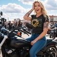 thumbnail image 4 of 2026 Ladies Sturgis Motorcycle Rally Cosmic Flowers Black Short Sleeve V-Neck T-Shirt - SPL1937 XX-Large, 4 of 6