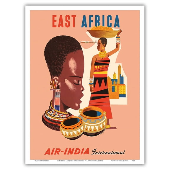 East Africa - Air India International - African Tribal Women - Vintage Airline Travel Poster by S.V. Waghulkar c.1950s - Master Art Print (Unframed) 9in x 12in