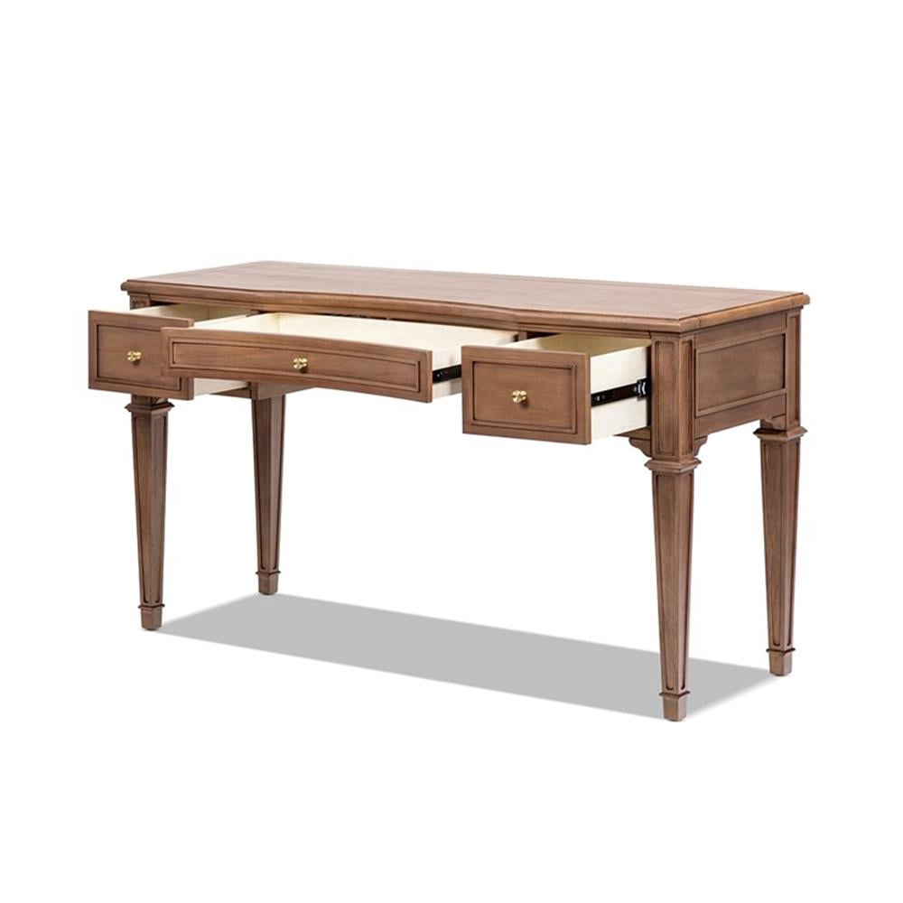 Scranton & Co 55" 3-Drawer Wood Executive Desk in Brown Rubber Wood & Veneer