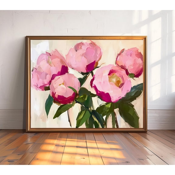 Pink Peonies Canvas Art Wall Art Prints Painting Abstract Floral Picture Artwork Bedroom Farmhouse Decoration for Living Room No Frame