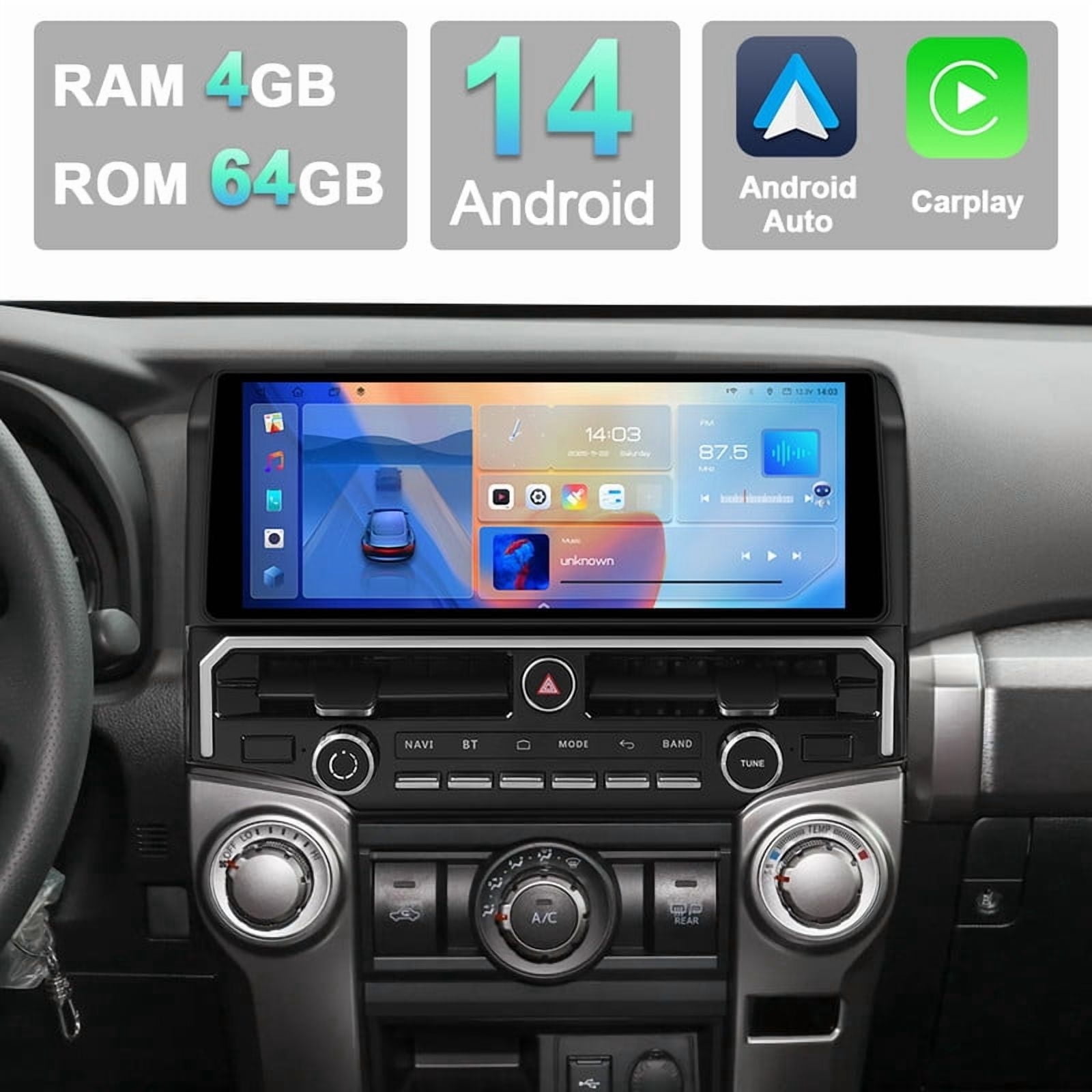 12.3inch Car Radio Stereo for Toyota 4Runner 2009-2022 Android GPS Navigation Support Wireless Carplay & Android Auto WiFi DSP 4G Audio Multimedia Player Touch Screen Head Unit