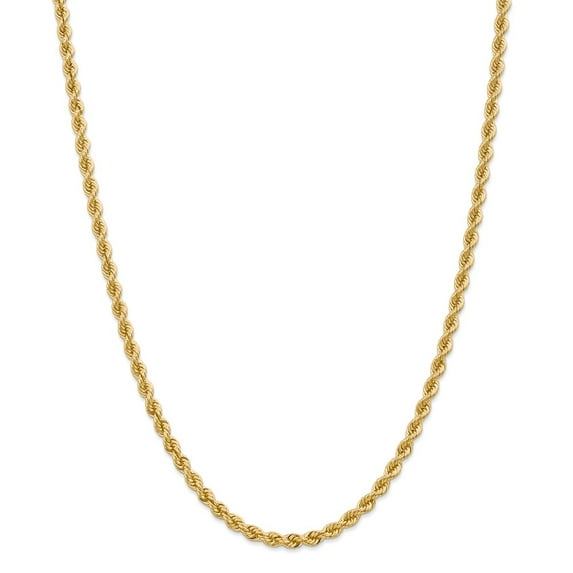 Solid 14k Yellow Gold 4mm Rope Chain Necklace - with Secure Lobster Lock Clasp 24"