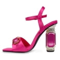 thumbnail image 2 of FSJ Women Jewel Ankle Buckle Strap Sandals Studded Crystal Chunky High Heel Pumps Sparkle Rhinestone Square Open Toe Party Dressy Shoes Size 10 Pink, 2 of 4