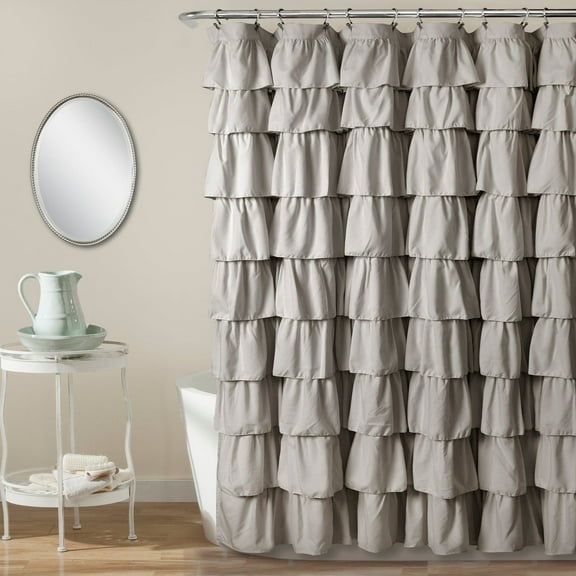 Lush Decor Ruffle Textured Shower Curtain, 72x72, Light Gray, Single