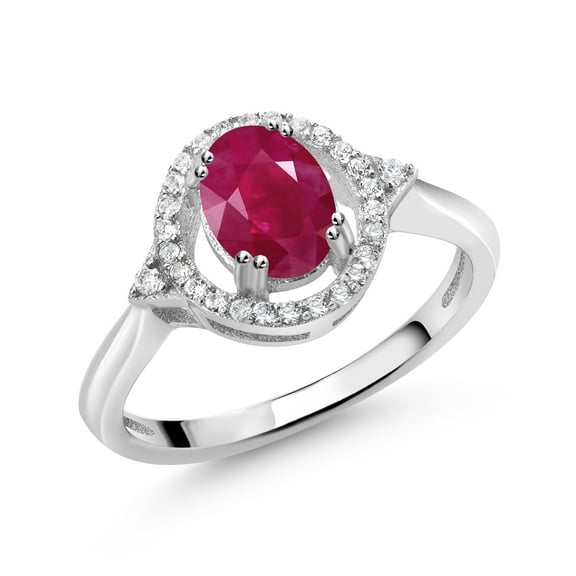 Gem Stone King 1.34 Ct Oval Red Ruby 925 Sterling Silver Ring (Size 7)