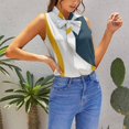 thumbnail image 5 of Abstract Minimalist Yellow Blue Art Blouses Women Bow Tops Elegant Sleeveless Office Work Shirt Casual Holiday Women's Tops, 5 of 6