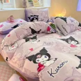 thumbnail image 4 of Kuromi-Juego de sábanas de cuatro piezas de terciopelo de leche grueso, Cinnamoroll Kawaii de estilo princesa, agradable a la piel, para invierno, 4 of 5