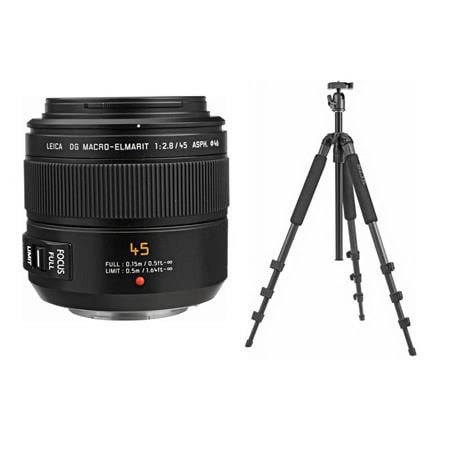 UPC: 0192223112841 | Lumix G Leica DG Macro-Elmarit 45mm f/2.8 Aspherical Lens for Micro Four Thirds  Bundle with Vanguard Vesta 203AGH Al Tripod  Cleaning Cloth