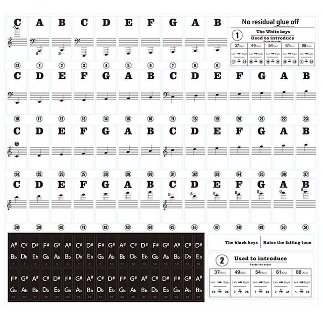 Adhesivos de teclado HUOGUO Transparentes 37/49/54/61/88 Teclas