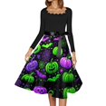 thumbnail image 4 of Womens Halloween Hepburn Dresses Castle Moon Round Neck Horror Hepburn Dress Spider Webeb Bat Long Sleeve Funny Hepburn Dresses, 3XL, 4 of 5