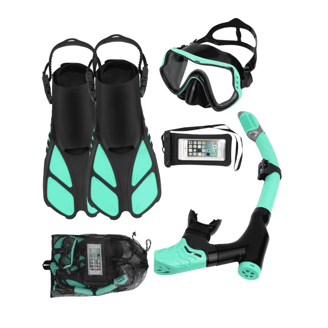 Juego De Snorkel Con Máscara Gafas, Aletas Negro con Verde