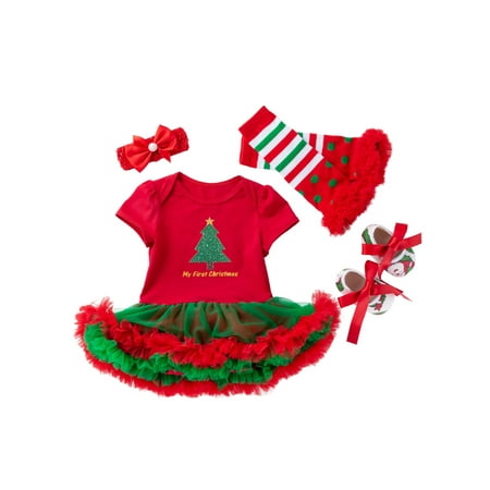 

Paille Newborn 4Pcs Sets Crew Neck Outfits Short Sleeve Dress Set Cute Christmas Bodysuit Playing Jumpsuit Red 80cm (1-2Y)