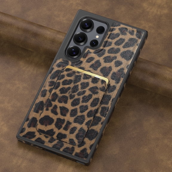 Alltyechgroup Slim Shockproof Phone Case for Samsung Galaxy S23 Ultra, 2-in-1 Wallet Case with Detachable Magnetic Card Holder, Compatible with MagSafe & Car Mount Cover, Leopard Print