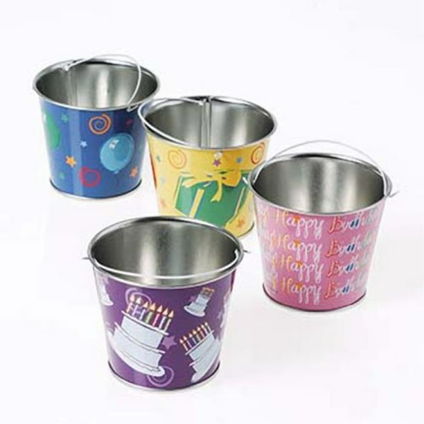 lot of 12 assorted happy birthday design metal mini buckets Walmart