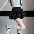 thumbnail image 5 of BUYISI Girls Fluffy Short Skirt Elastic High Waist Built In Shorts Double Layer Ruffle Black L, 5 of 9