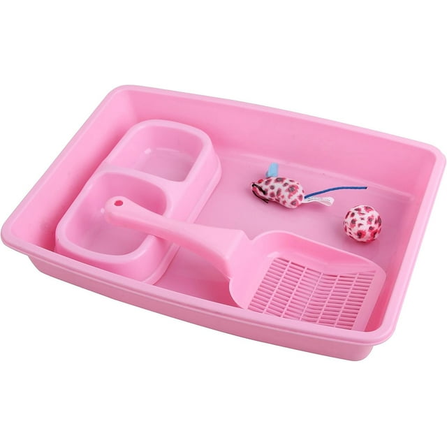 Kit de caja de arena para gatos PAWISE, 27 x 37 cm, entrada baja, 5 piezas