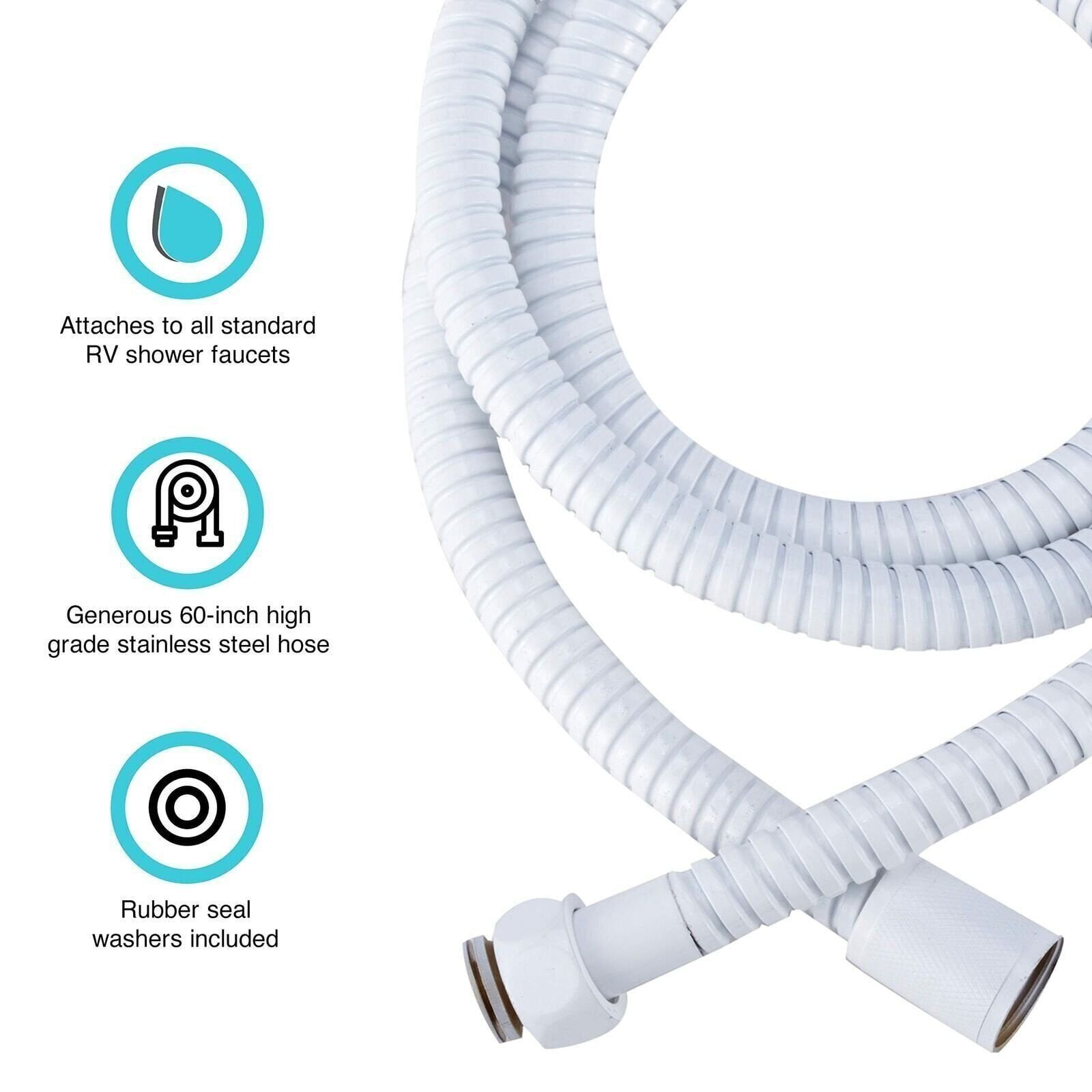 Dura Faucet DF-SA200-WT RV 60-inch Flexible Stainless Steel Handheld Shower Head Hose (White)
