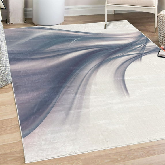Abstract Decorative Rug, Modern Contemporary Abstract Smooth Lines Blurred Smock Art Flowing Rays Print, Quality Carpet for Bedroom Dorm and Living Room, 6 Sizes, Ceil Blue, by Ambesonne