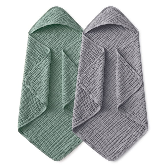 Yoofoss Hooded Baby Towels for Newborn 2 Pack 100% Muslin Organic Cotton Baby Bath Towel with Hood for Babies, Infant, Toddler and Kids, 32x32Inch, Soft and Absorbent Newborn Essential