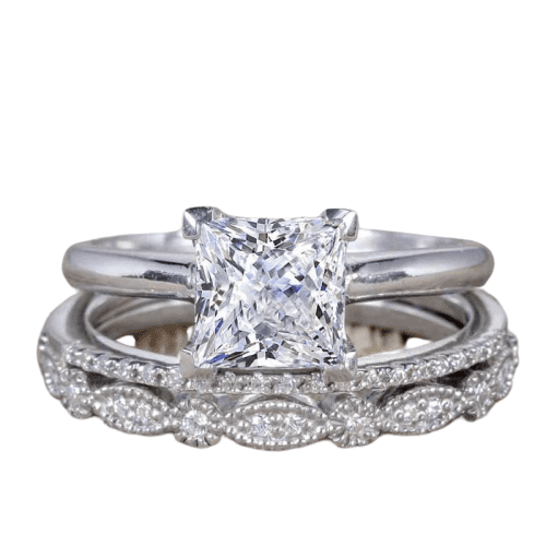 Jeenmata Artdeco 1 50 Carat Princess Cut Moissanite And Diamond