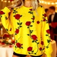 thumbnail image 2 of Womens Yellow Valentine's Day Rose Print Sweatshirt | Oversized Floral Crewneck | Soft Stretch Casual & Holiday Top,Size M, 2 of 9